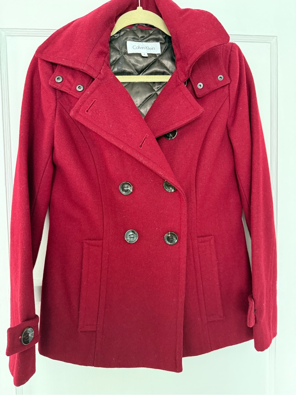 Calvin Klein Women's Crimson Red Double-Breasted Peacoat